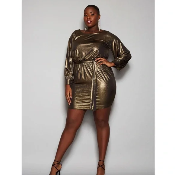 Ashley Stewart | Dresses | Nwt Ashley Stewart Curvy Girl Gold Shimmer Dress  | Poshmark